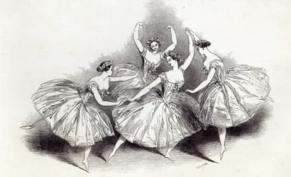 Nouveau Pas de Quatre, par Mlles. Taglioni, C. Grisi, L. Grahn et Cerito, au Théâtre de Sa Majesté, de The Illustrated London News, 19 juillet 1845